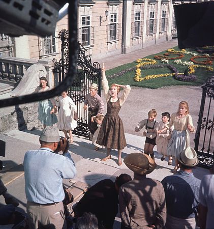 Behind the camera on the set of The Sound of Music