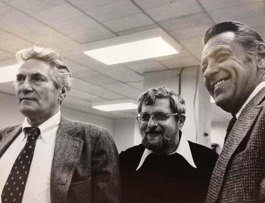 Peter Finch, Paddy Chayefsky and William Holden on the set of Network