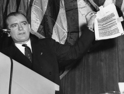 Joseph McCarthy shows is alleged list of Communists